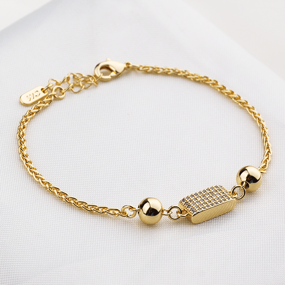 Pulsera Rodio Rectangulo Cir Esferas