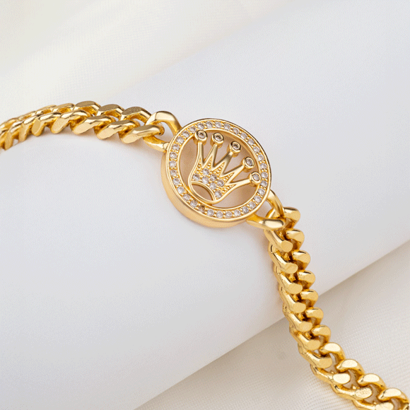 Pulsera Rodio Aro Corona Cir
