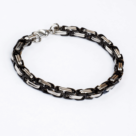 Pulsera Acero Hombre Trenzada Plata Negro