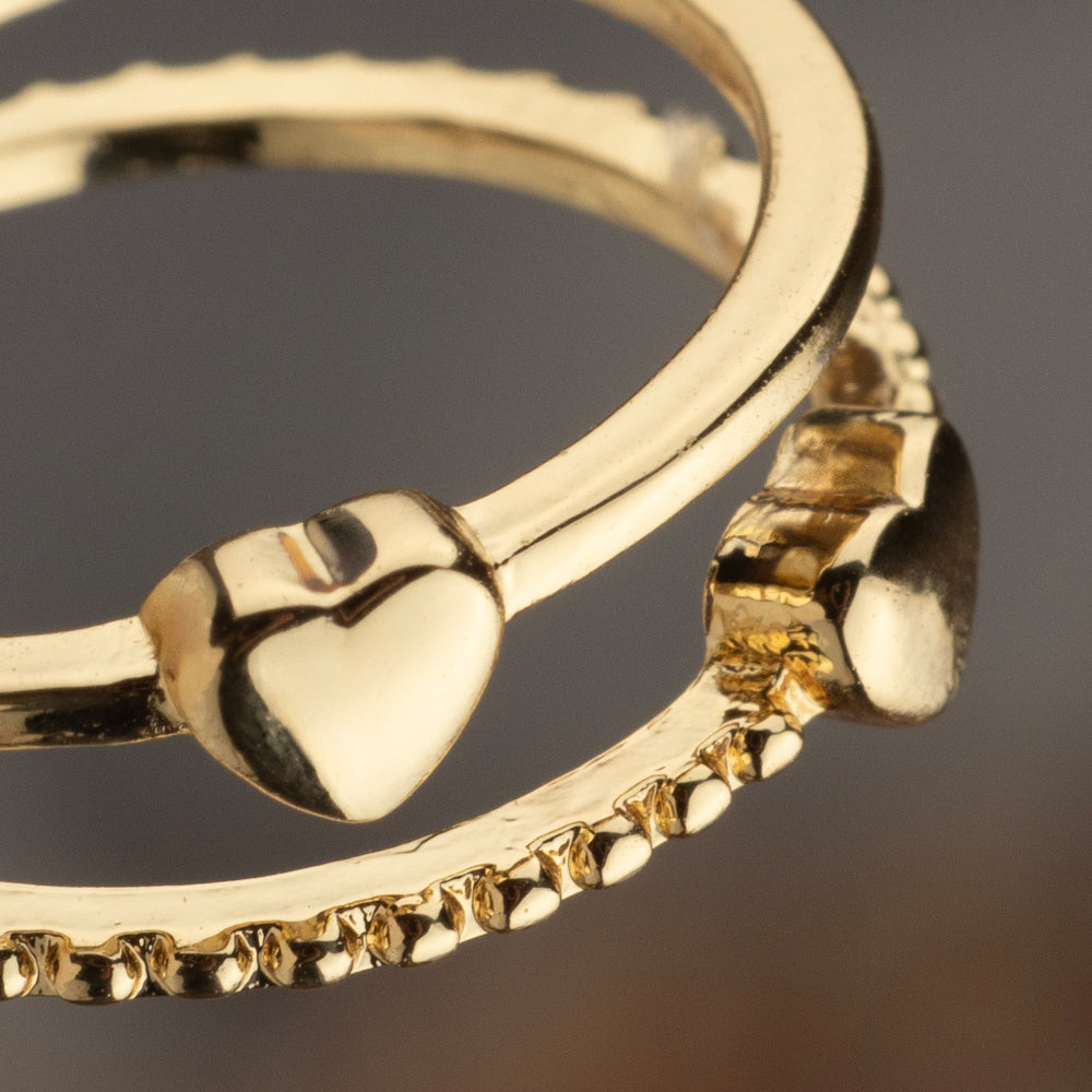 Anillo Rodio Doble Corazón