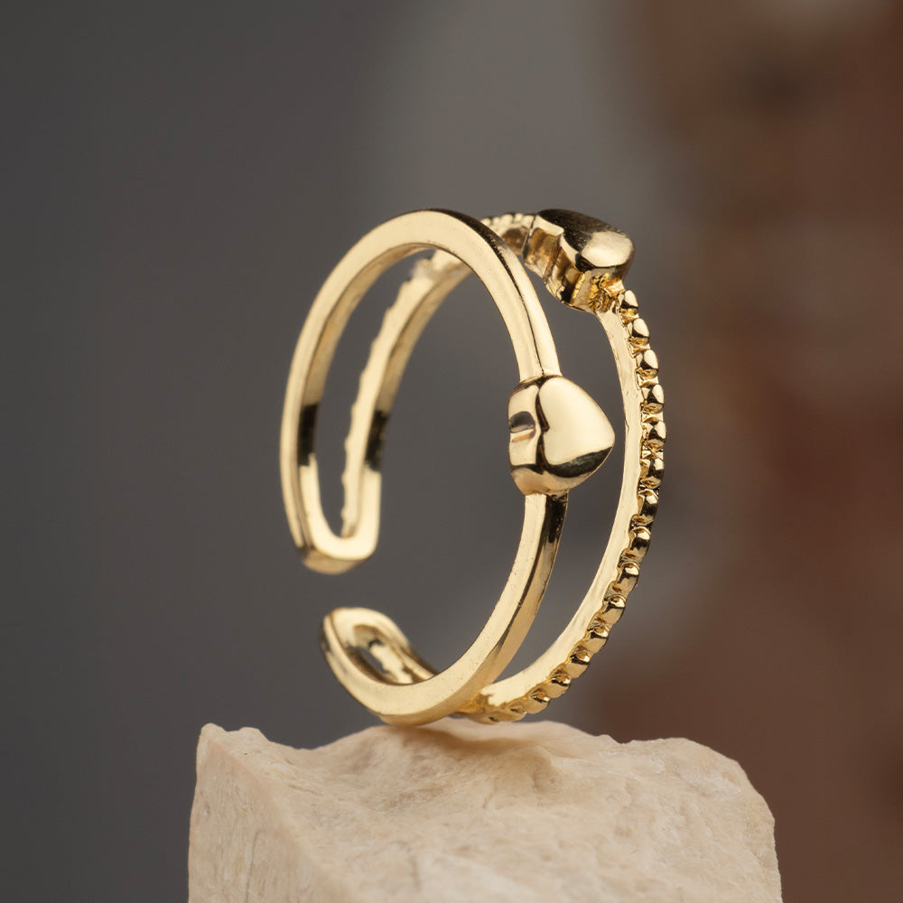 Anillo Rodio Doble Corazón