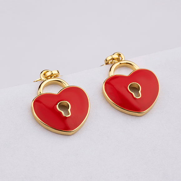 Arete Rodio Candado Cora Rojo