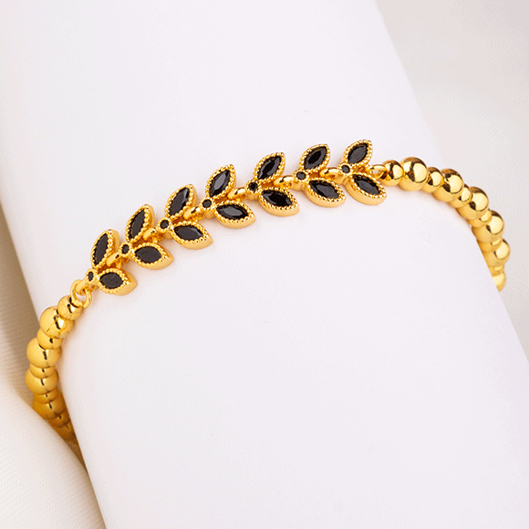 Pulsera Rodio Ramillete Hojas Negras
