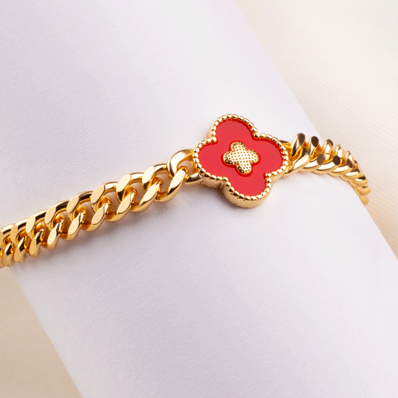 Pulsera Rodio Trebol Rojo