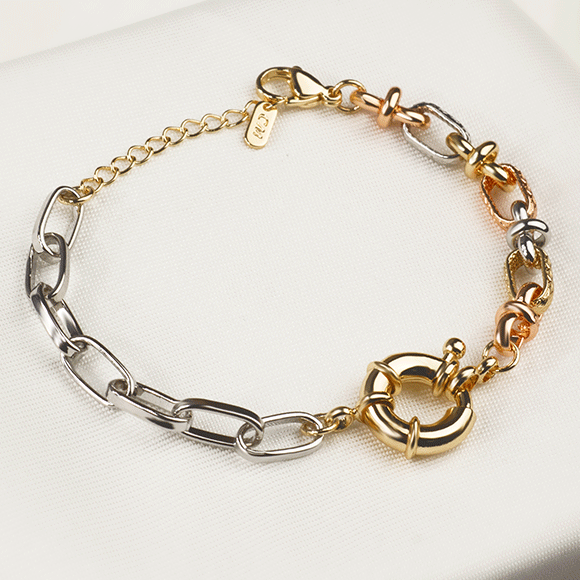 Pulsera Rodio Tres Cros Eslabones