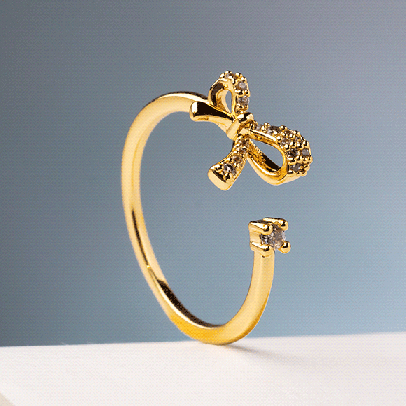Anillo Rodio Moño Coq Jett Cir