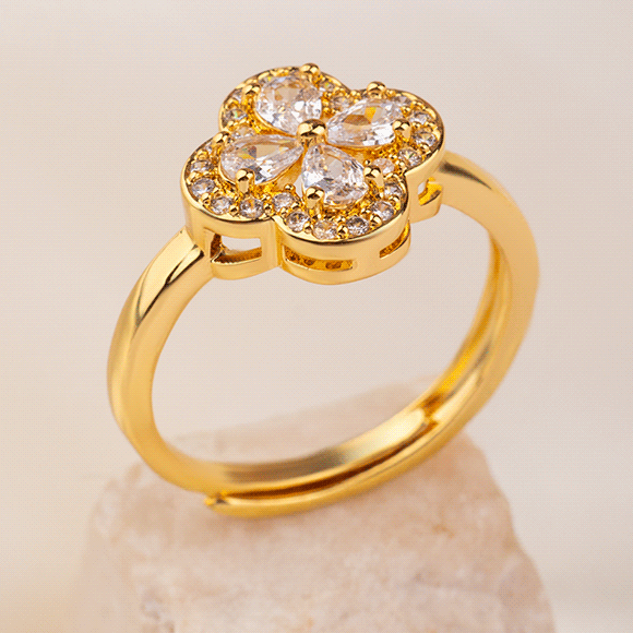 Anillo Rodio Trebol Circonado