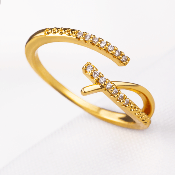Anillo Rodio Cruzado Circonado